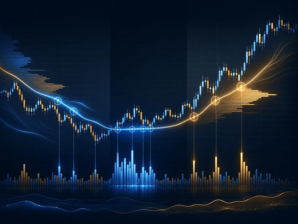 Neon financial chart with rising trends